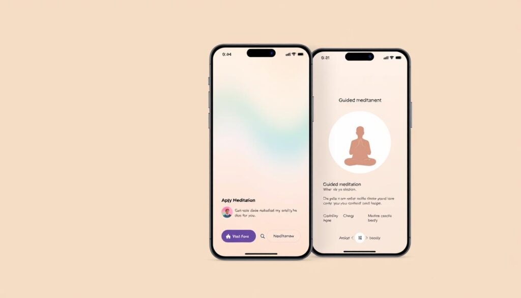 Generate an image of a serene, minimalist app interface with guided meditation sessions.