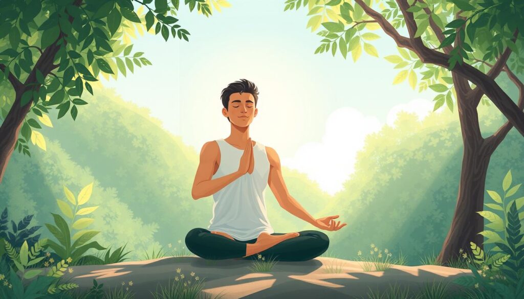 Image of a person meditating in a serene environment