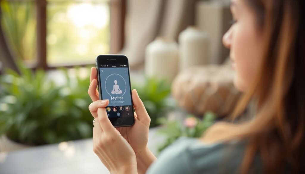 Image of a person using a meditation app on their smartphone