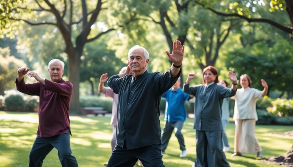 Image of a group practicing Tai Chi in a park