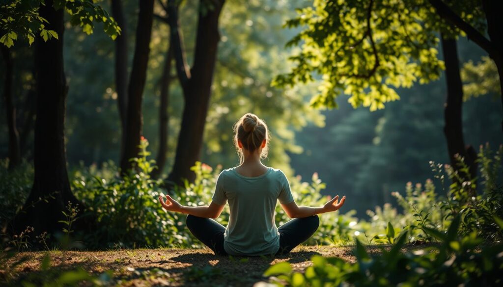 Image of a person meditating in a serene environment