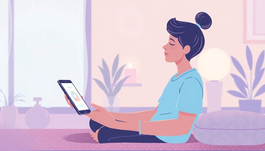 Image of a person meditating with a guided meditation app