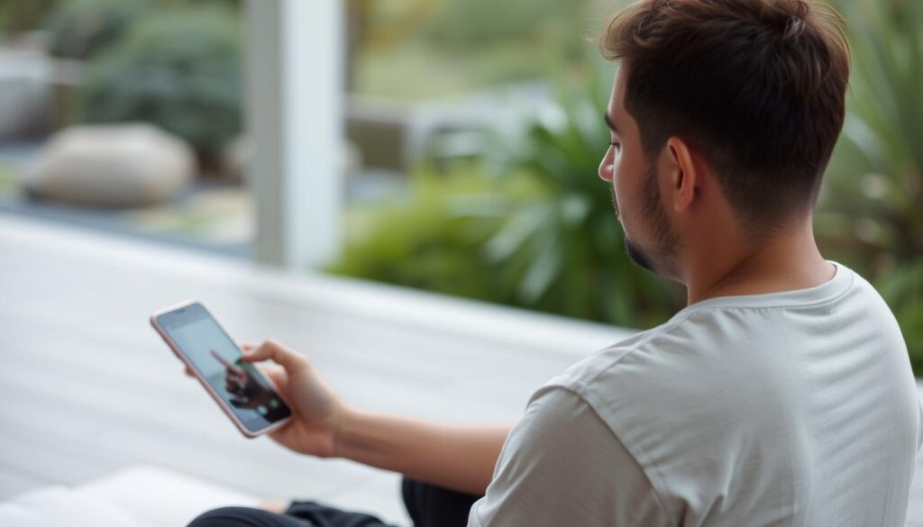 Image of a person meditating with a smartphone app