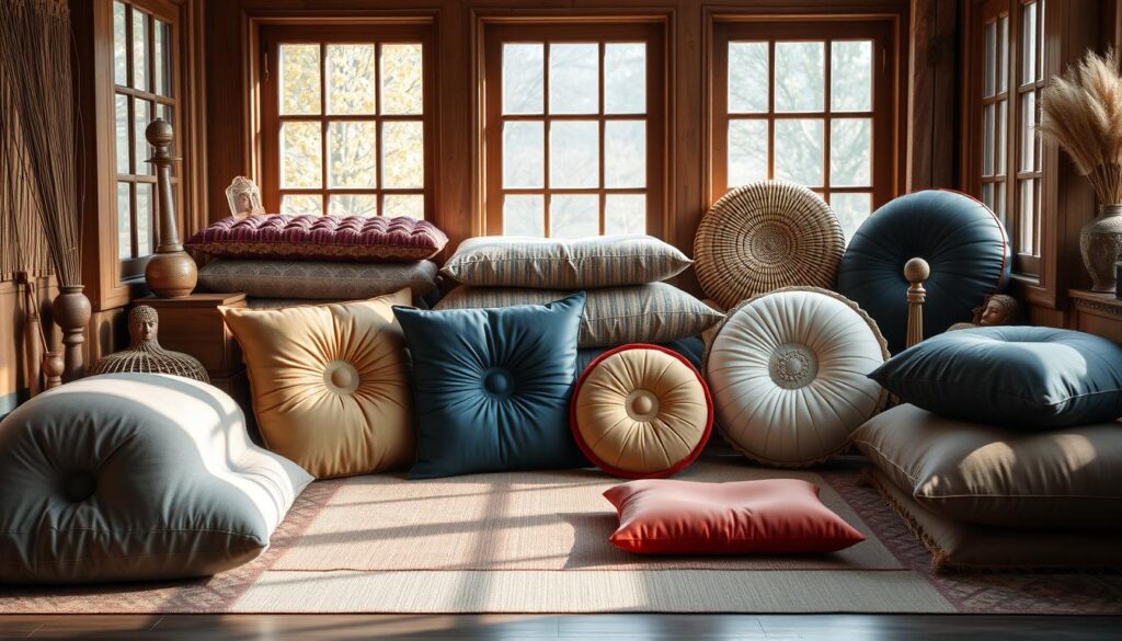 Image of different types of meditation cushions and props
